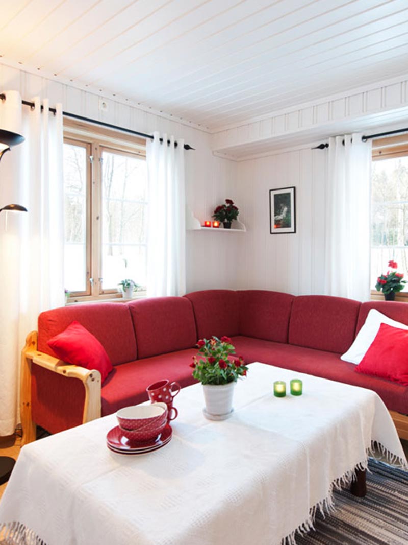 Leilighetene 1 Leilighet til leie med rød sofa